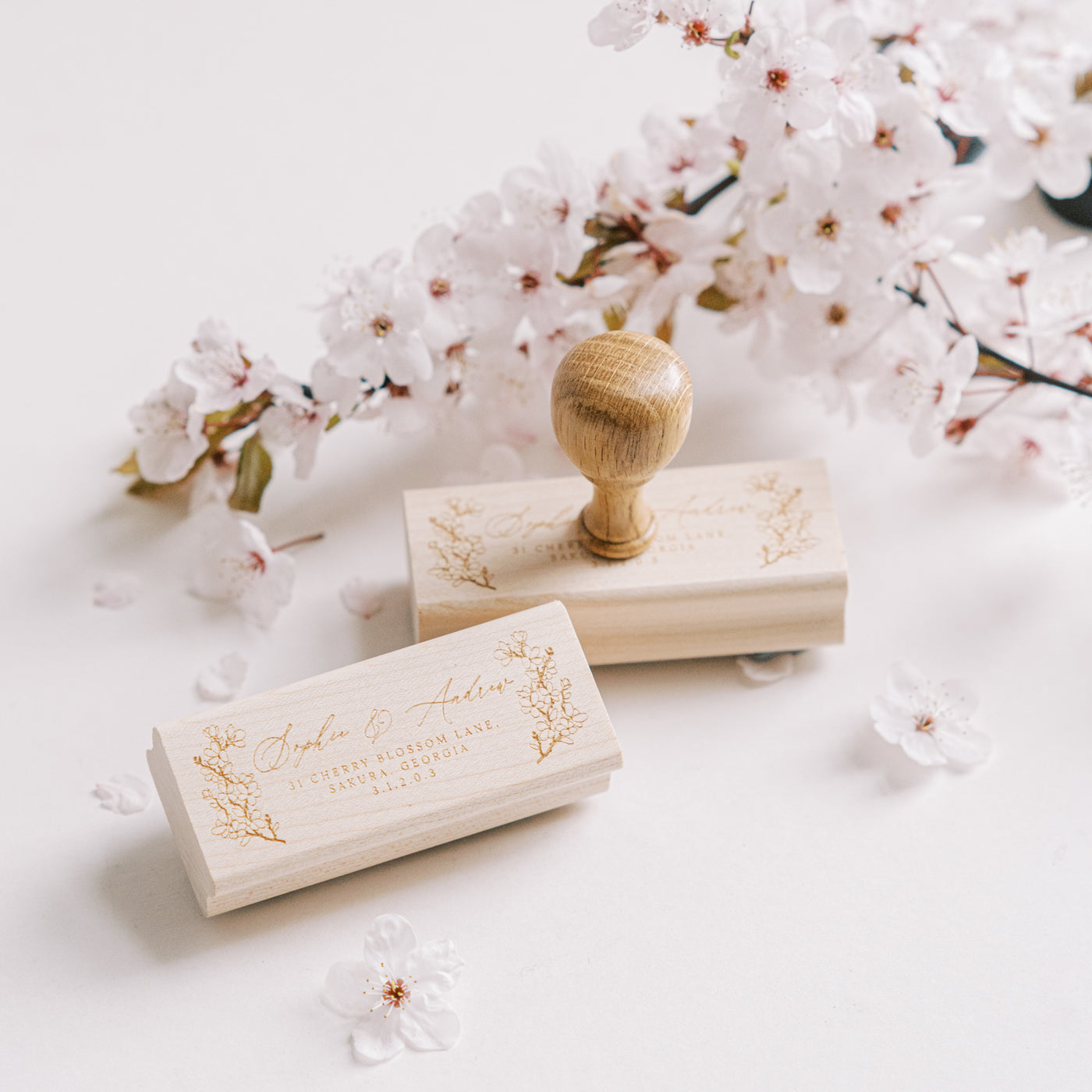 Haruki Cherry Blossom Return Address Rubber Stamp for Fine Art Wedding Invitations | 'Sakura' Cherry Blossom Embellishments for Blush Pink Spring Wedding | Heirloom Seals