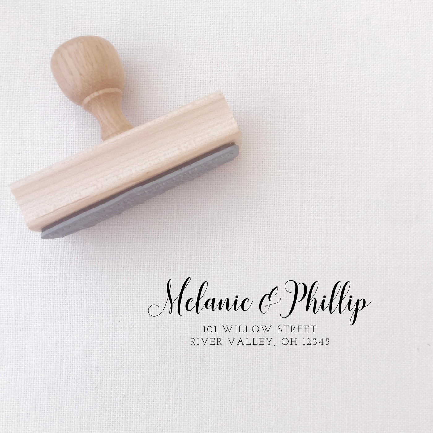 Kaylee Calligraphy Script Return Address | Custom Rubber Stamp Wood for Luxe Packaging & Fine Art Wedding Invitation Stationery | Heirloom Seals