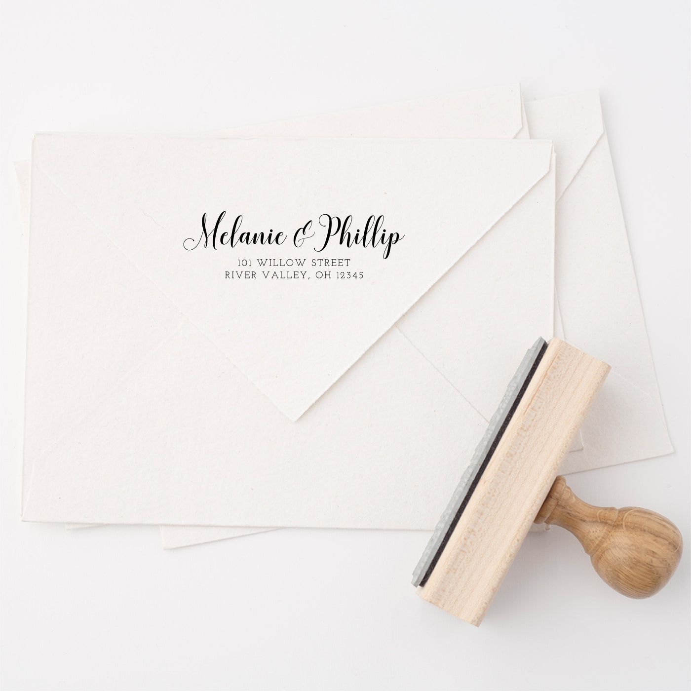 Kaylee Calligraphy Script Return Address | Personalised Rubber Stamp with Wooden Handle for Fine Art Wedding Stationery Invitation Envelope | Heirloom Seals