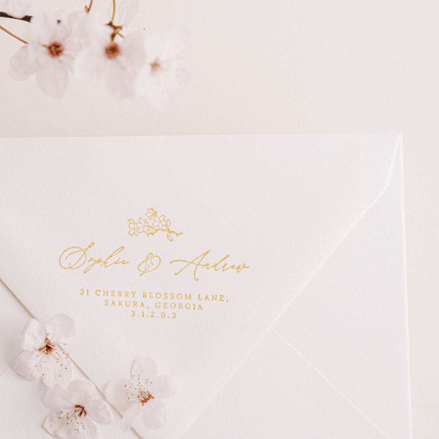 Misaki Cherry Blossom Return Address Rubber Stamp for Fine Art Wedding Invitations | 'Sakura' Cherry Blossom Embellishments for Blush Pink Spring Wedding | Heirloom Seals