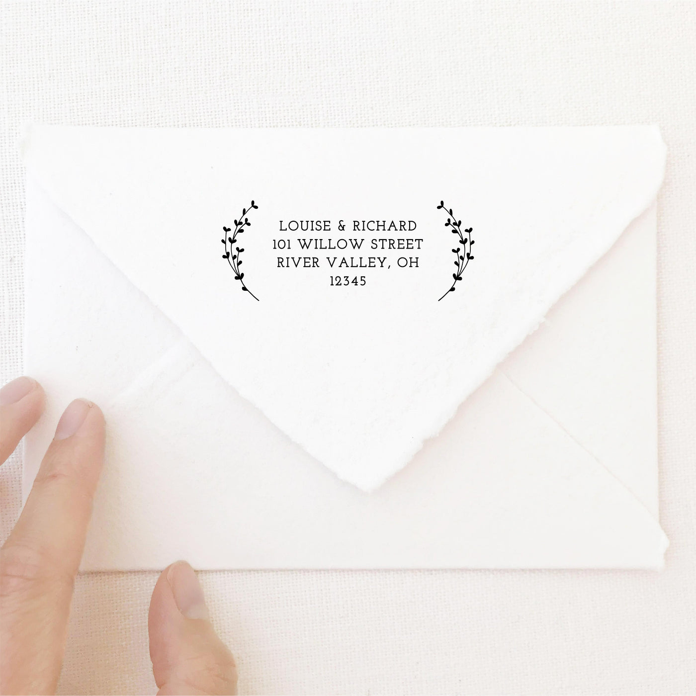 Penelope Classic Botanical Return Address Rubber Stamp | Brand Packaging Fine Art Handmade Deckled Edge Paper Wedding Stationery Invitations Envelopes | Heirloom Seals