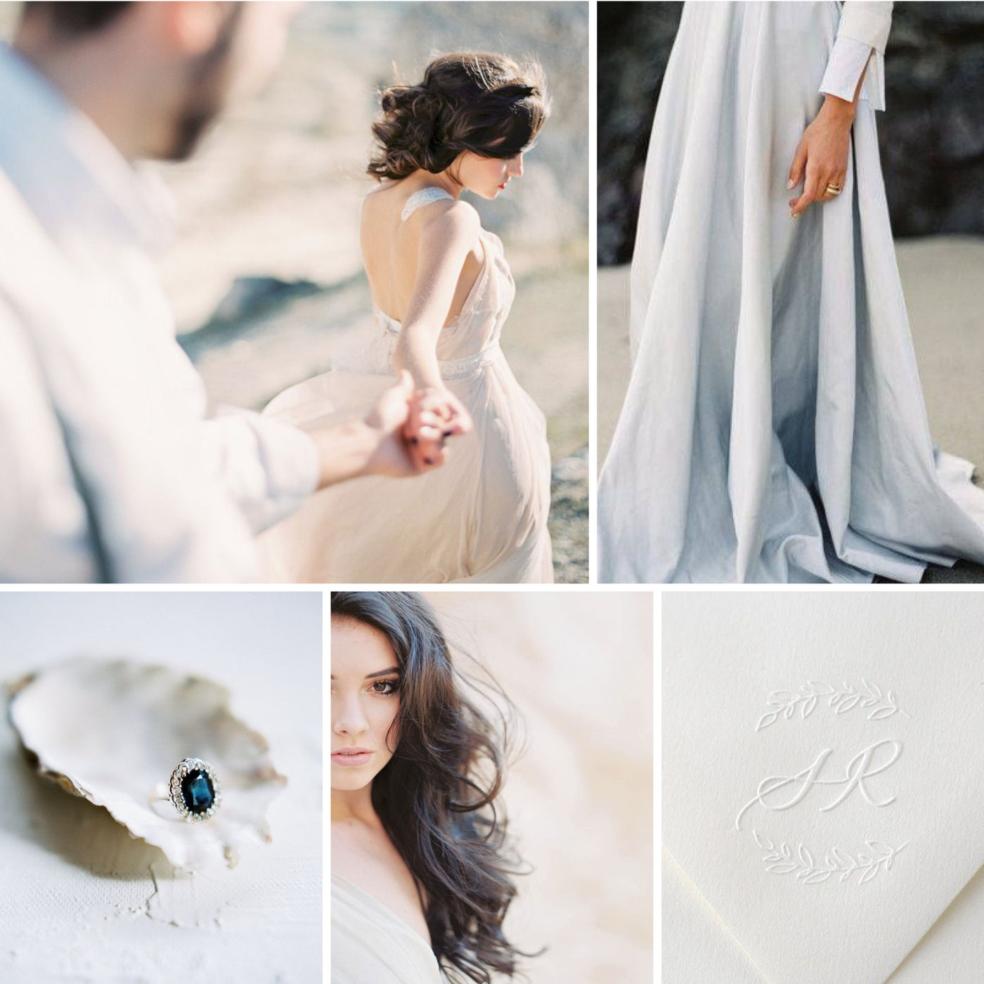 Coastal Beach Wedding Inspiration | Calligraphy Script Envelope Embosser and Gold Botanical Laurel Adhesive Wax Seals | Heirloom Seals