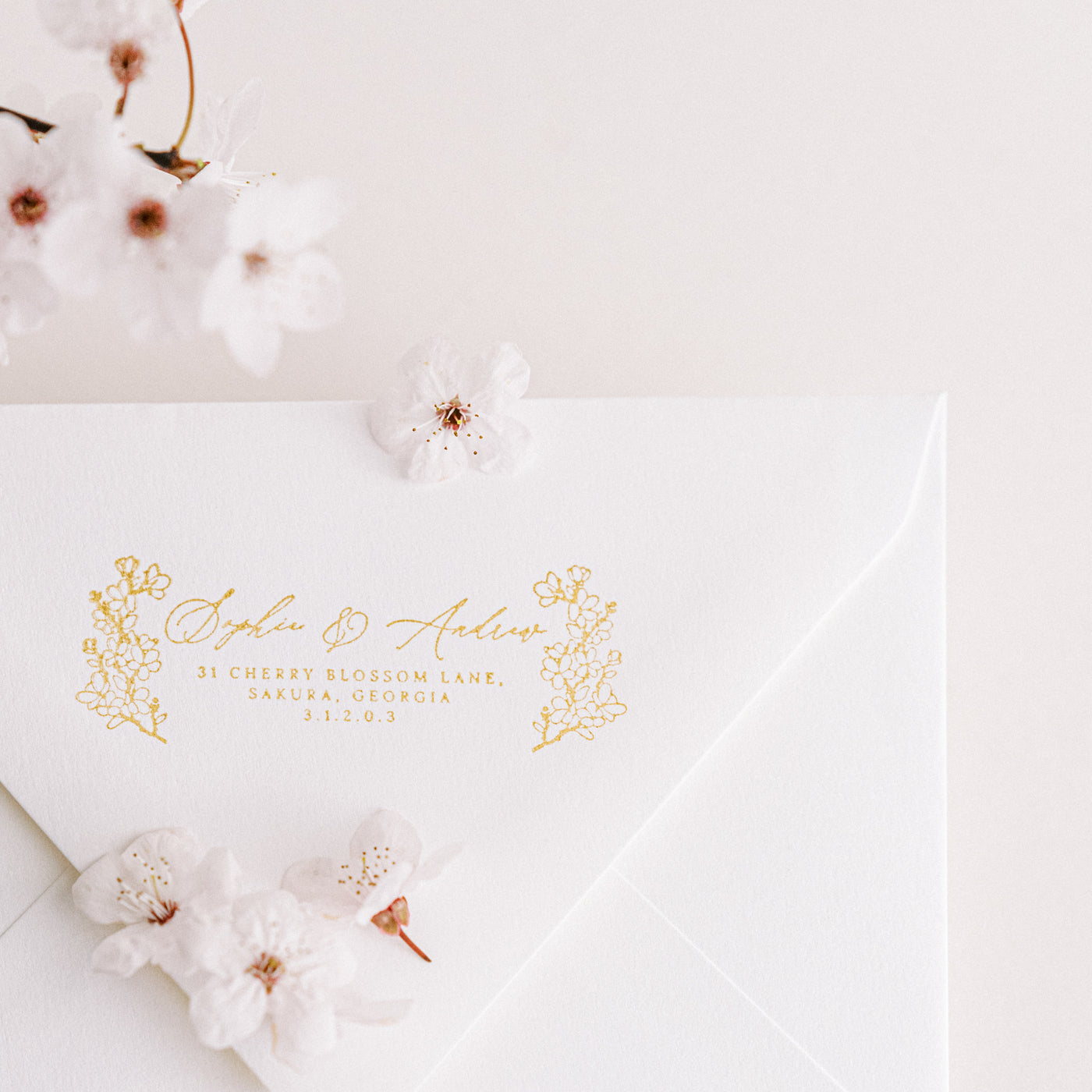Haruki Cherry Blossom Return Address Rubber Stamp Design | 'Sakura' Cherry Blossom Embellishments for Blush Pink Spring Wedding | Heirloom Seals