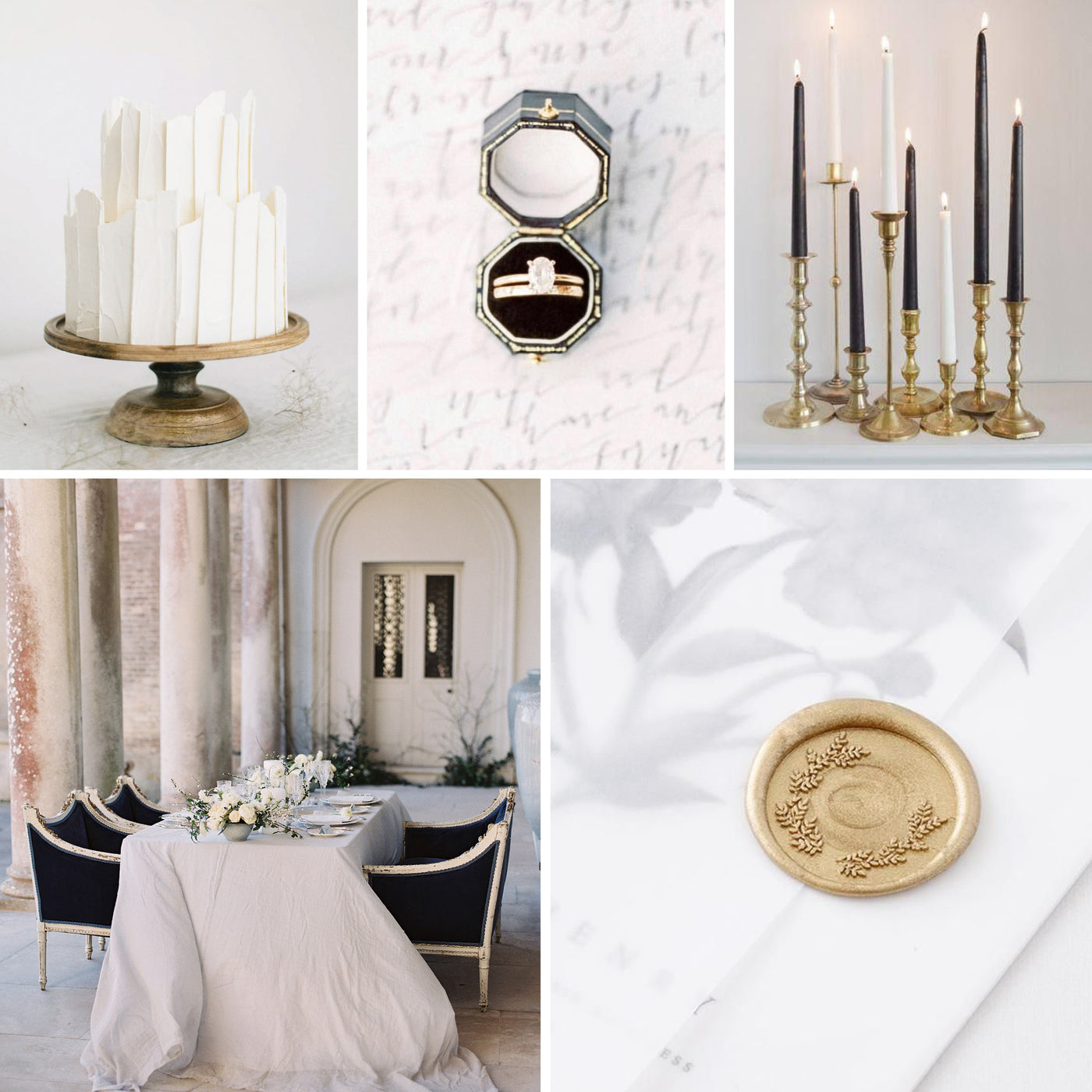 Luxe Black White & Gold Minimal Monochrome Wedding Inspiration | Laurel Botanical Wax Seals | Heirloom Seals