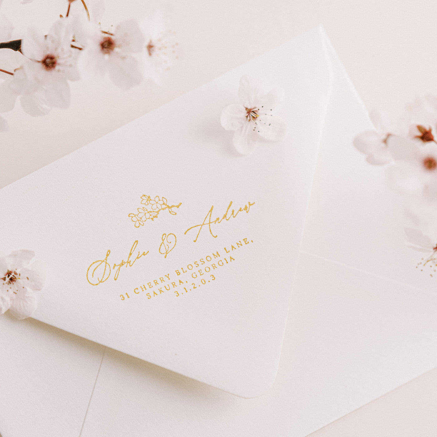 Misaki Cherry Blossom Return Address  Design | Rubber Stamp & Embosser | 'Sakura' Cherry Blossom Rubber Stamp Embellishment for Blush Pink Spring Wedding | Heirloom Seals