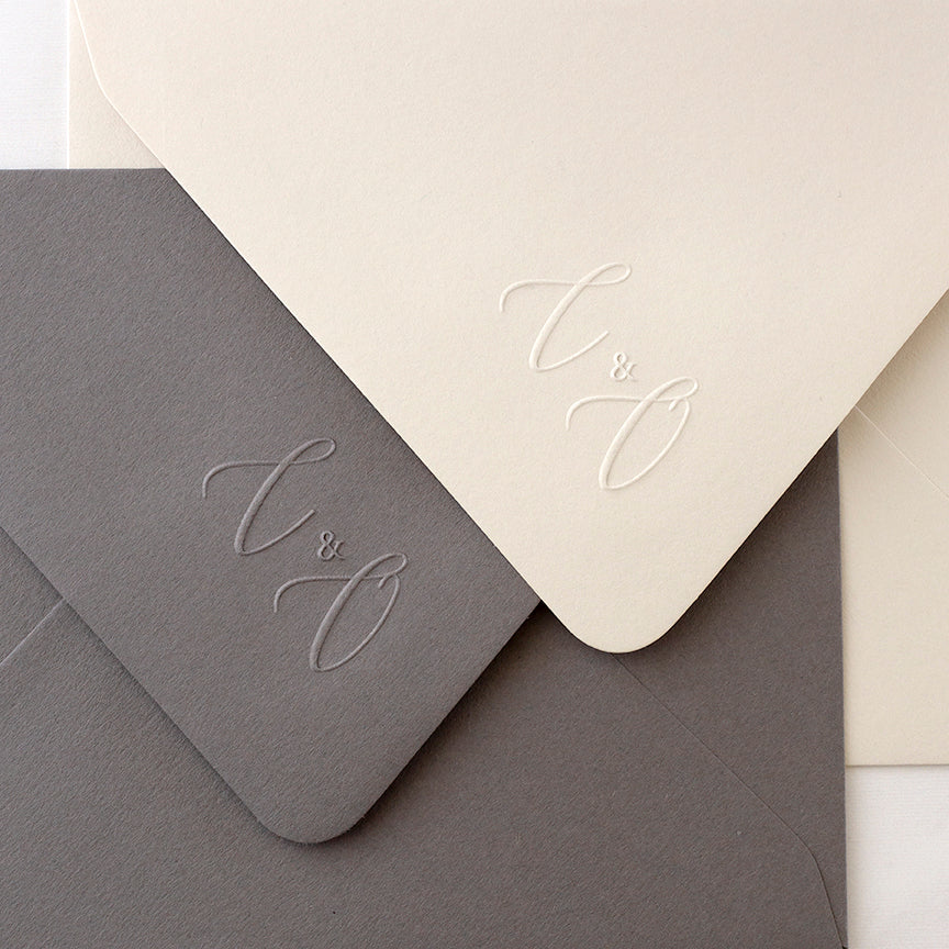 Juliette Calligraphy Script Monogram Embosser for Embossed Wedding Invitation Envelopes, Wax Seals & Rubber Stamps | Heirloom Seals