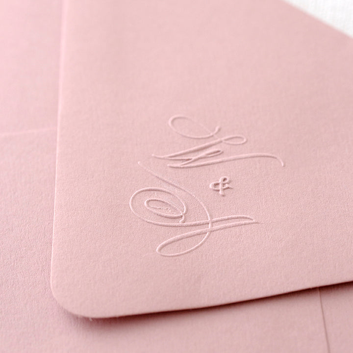 Elizabeth Calligraphy Script Monogram Embosser for Embossed Wedding Invitation Envelopes, Wax Seals and Rubber Stamp | Heirloom Seals
