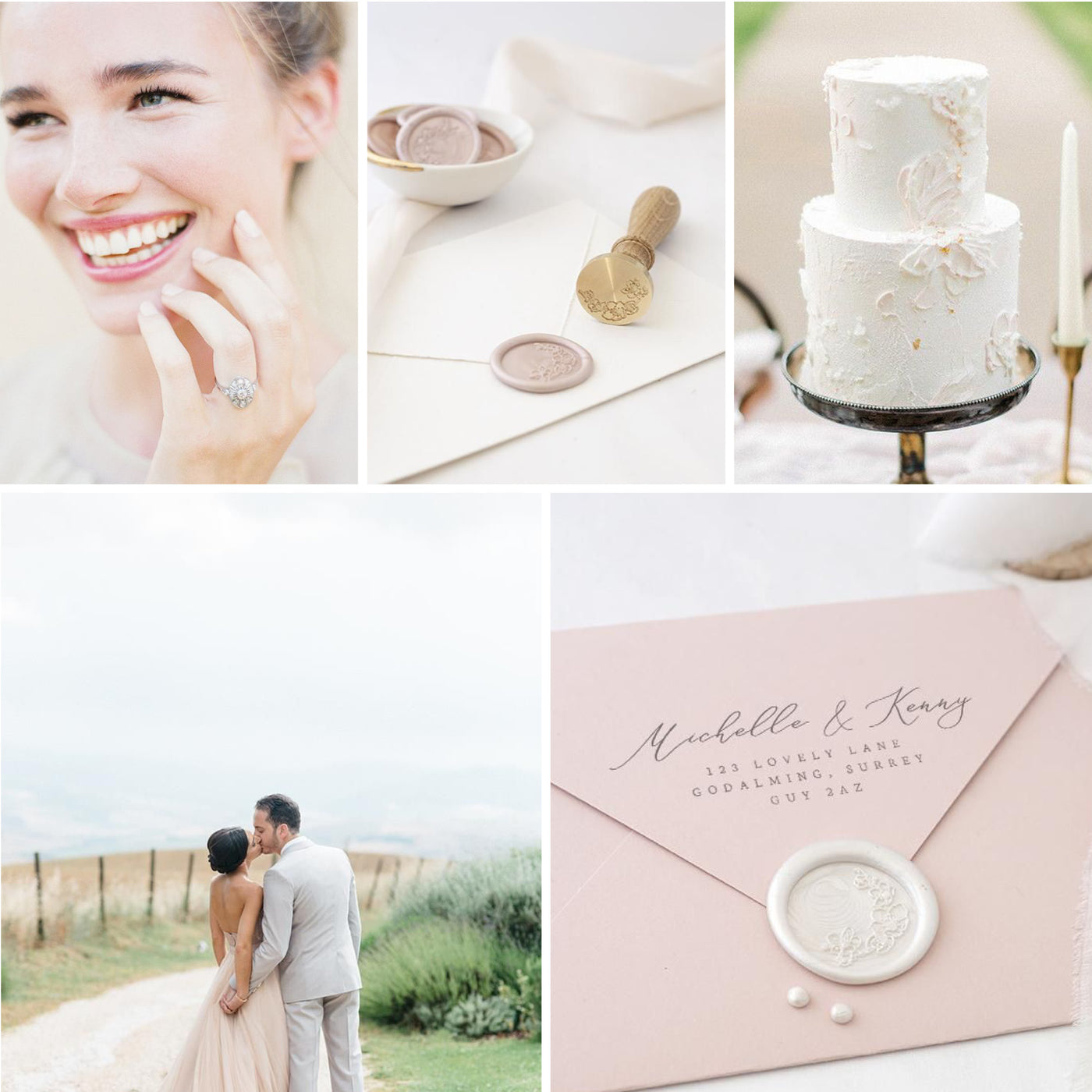 Blush Spring Wedding Inspiration | Botanical Cherry Blossom Self-Adhesive Wax Seals | Heirloom Seals