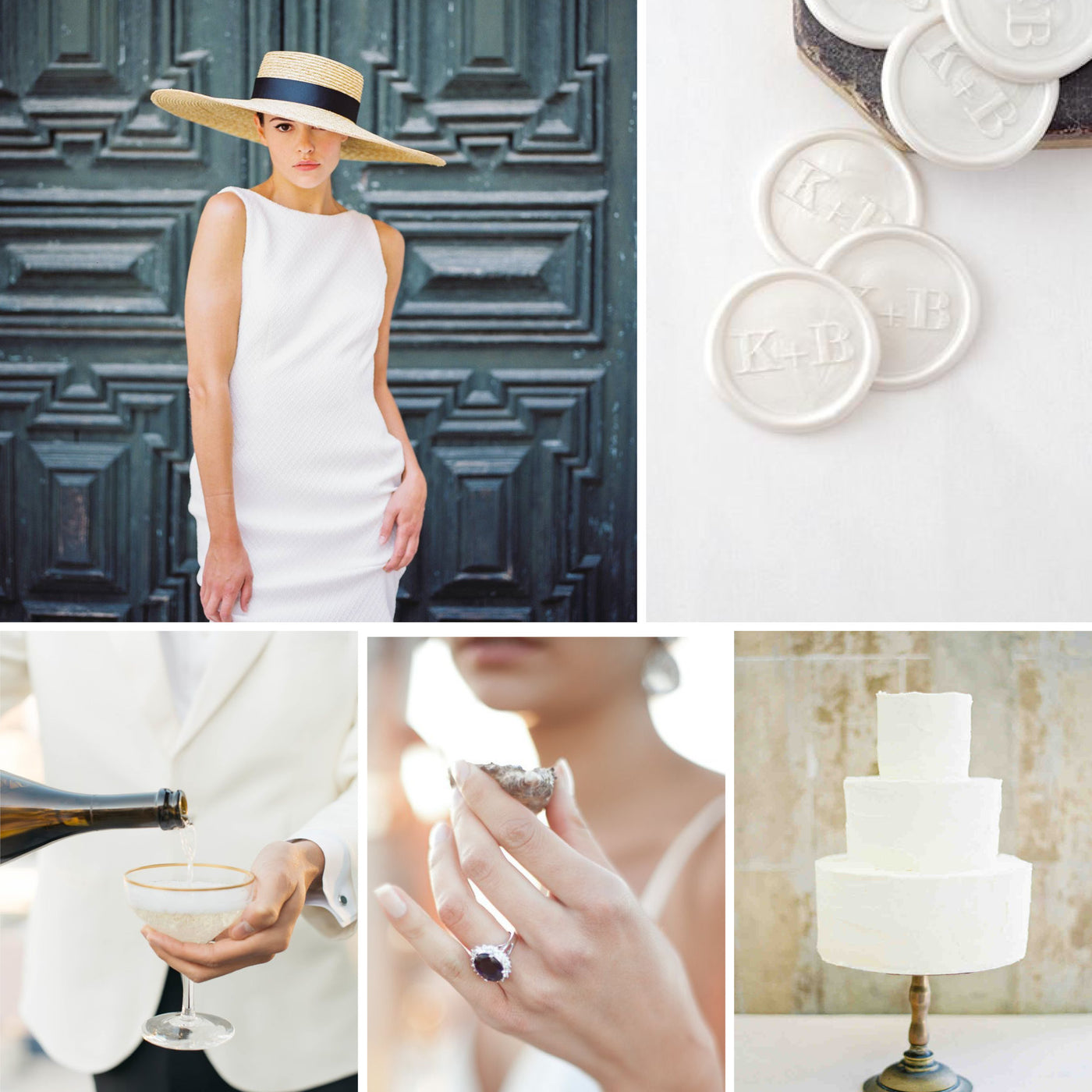 Summer Minimal Monochrome Wedding Inspiration | White Gold Script Monogram Wax Seals | Heirloom Seals