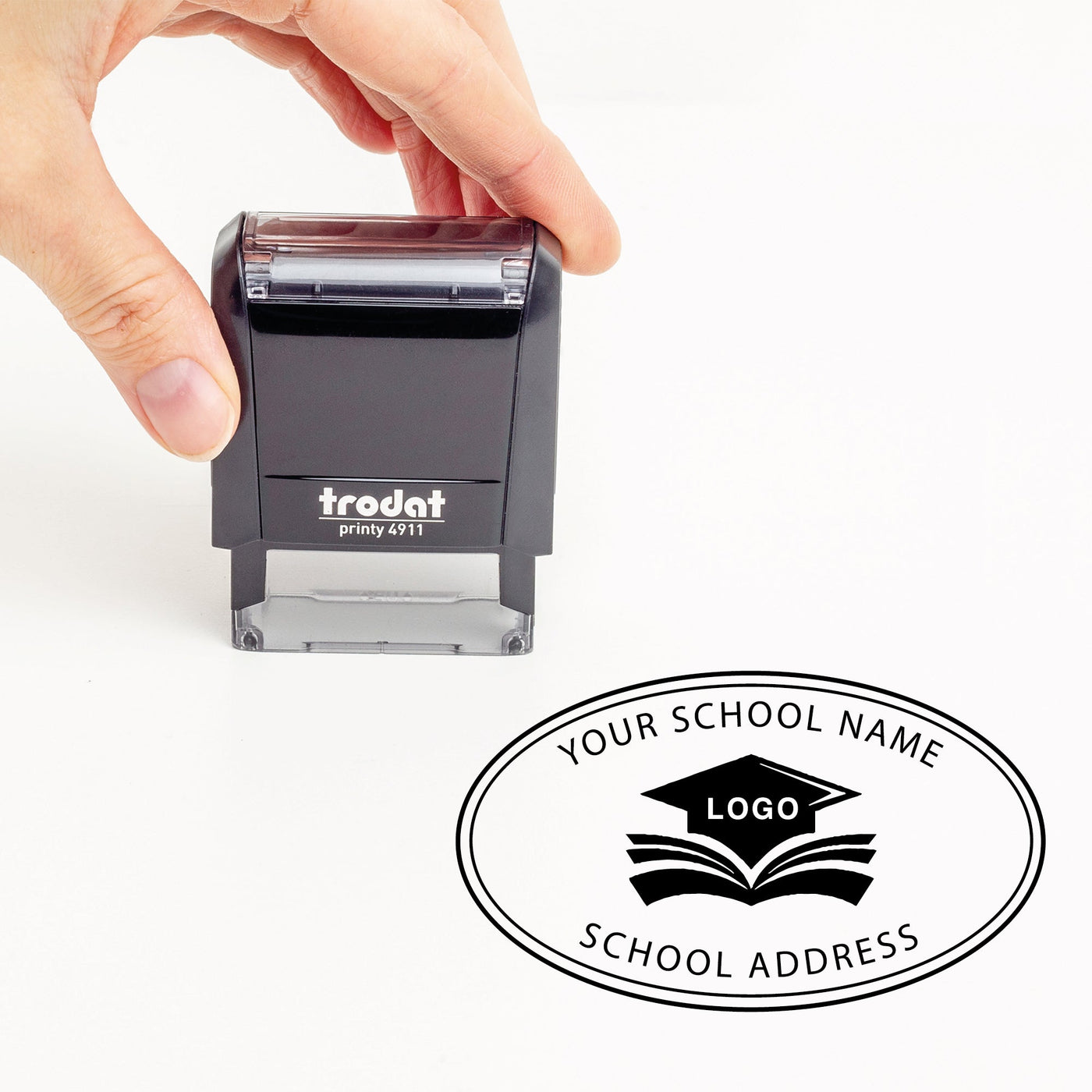 Oval School Address Stamp With Logo | Heirloom Seals