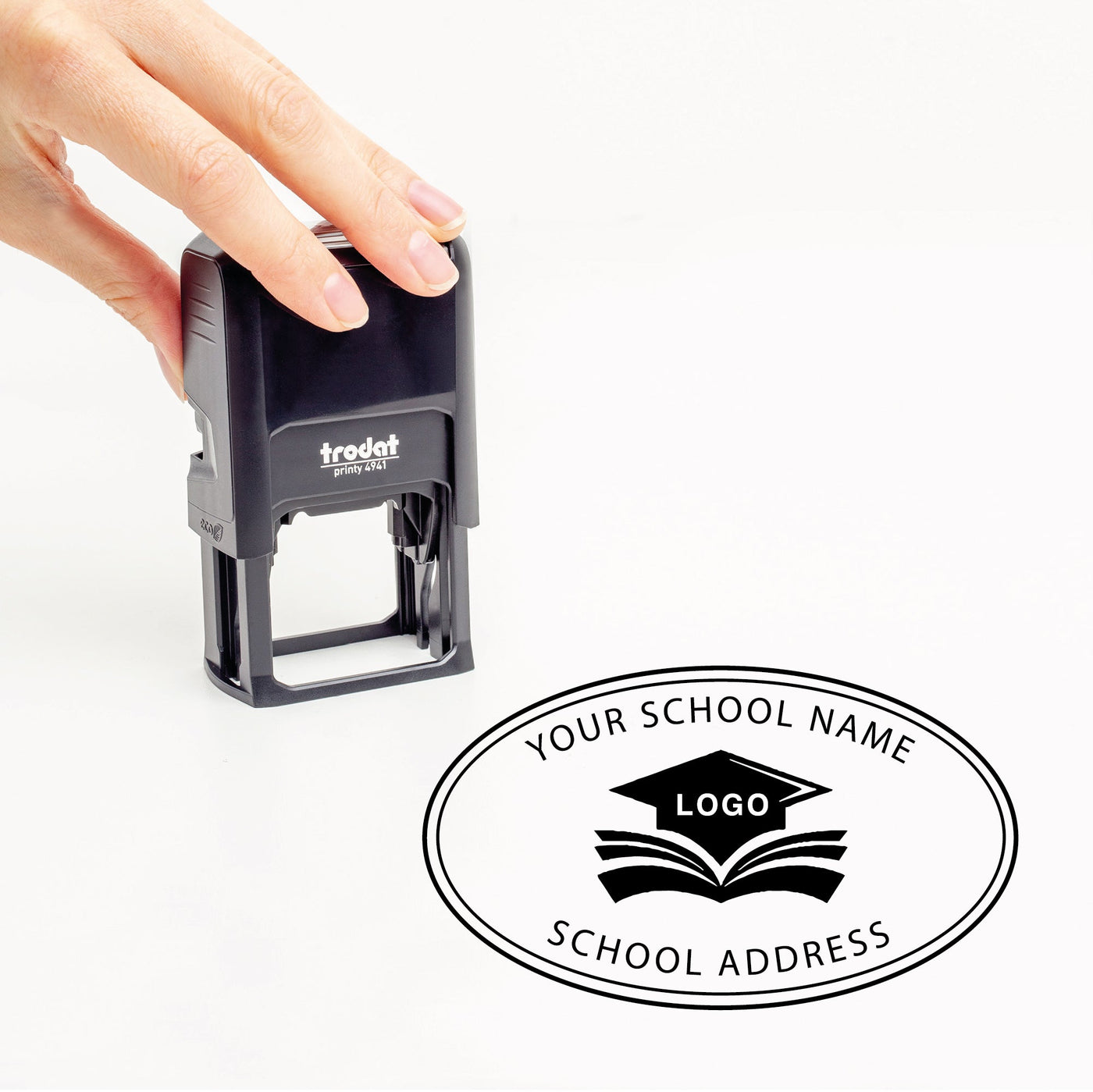 Oval School Address Stamp With Logo | Heirloom Seals