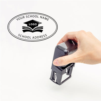 Oval School Address Stamp With Logo | Heirloom Seals