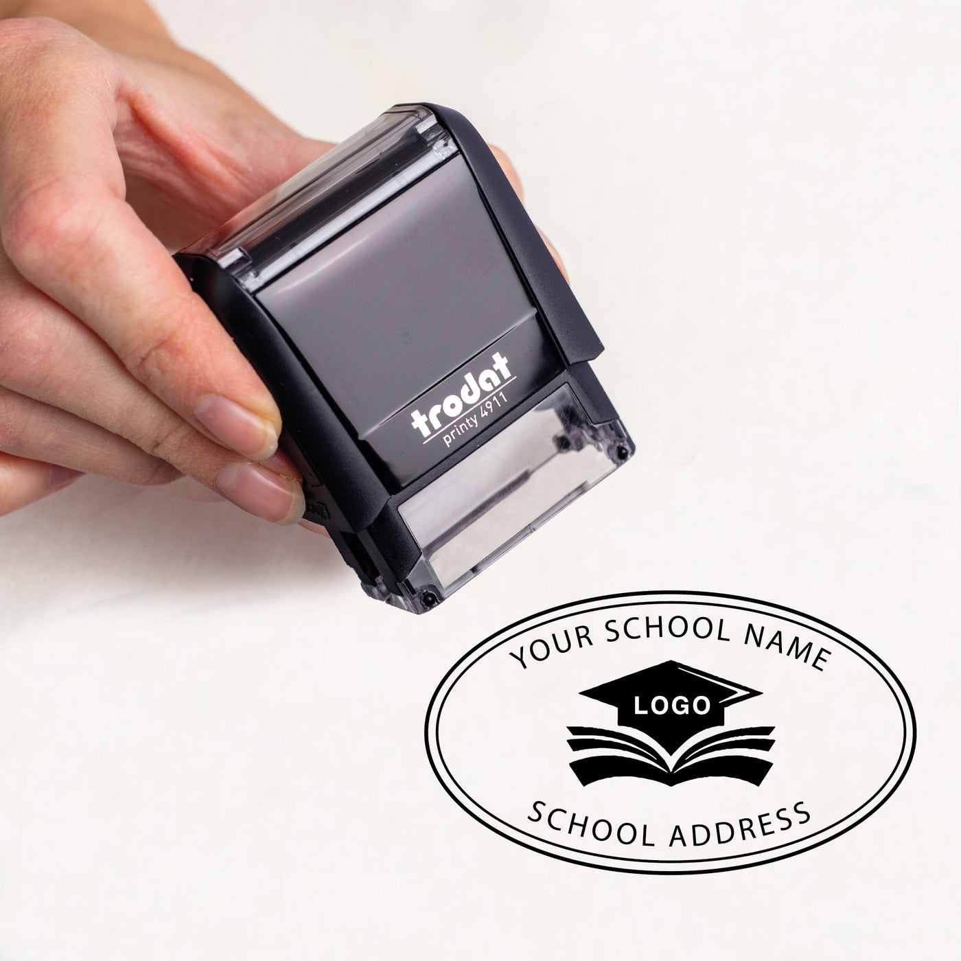 Oval School Address Stamp With Logo | Heirloom Seals