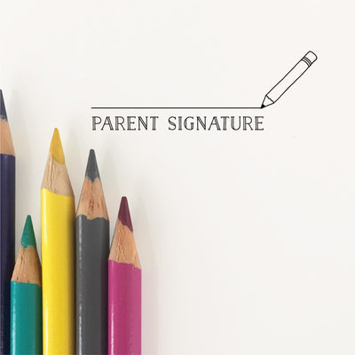 PARENT SIGNATURE TEACHER STAMP WITH PENCIL ILLUSTRATION | HEIRLOOM SEALS