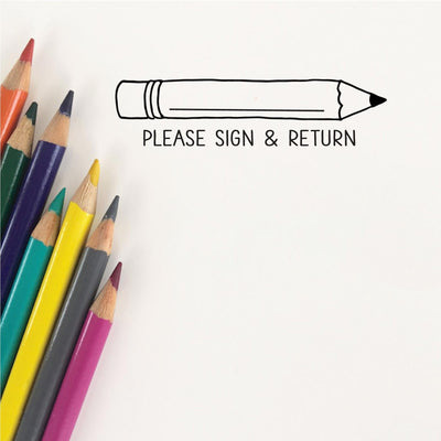 PLEASE SIGN AND RETURN TEACHER STAMP WITH PENCIL ILLUSTRATION | HEIRLOOM SEALS