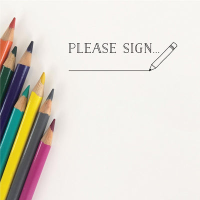 PLEASE SIGN PARENT SIGNATURE TEACHER STAMP WITH PENCIL ILLUSTRATION | HEIRLOOM SEALS