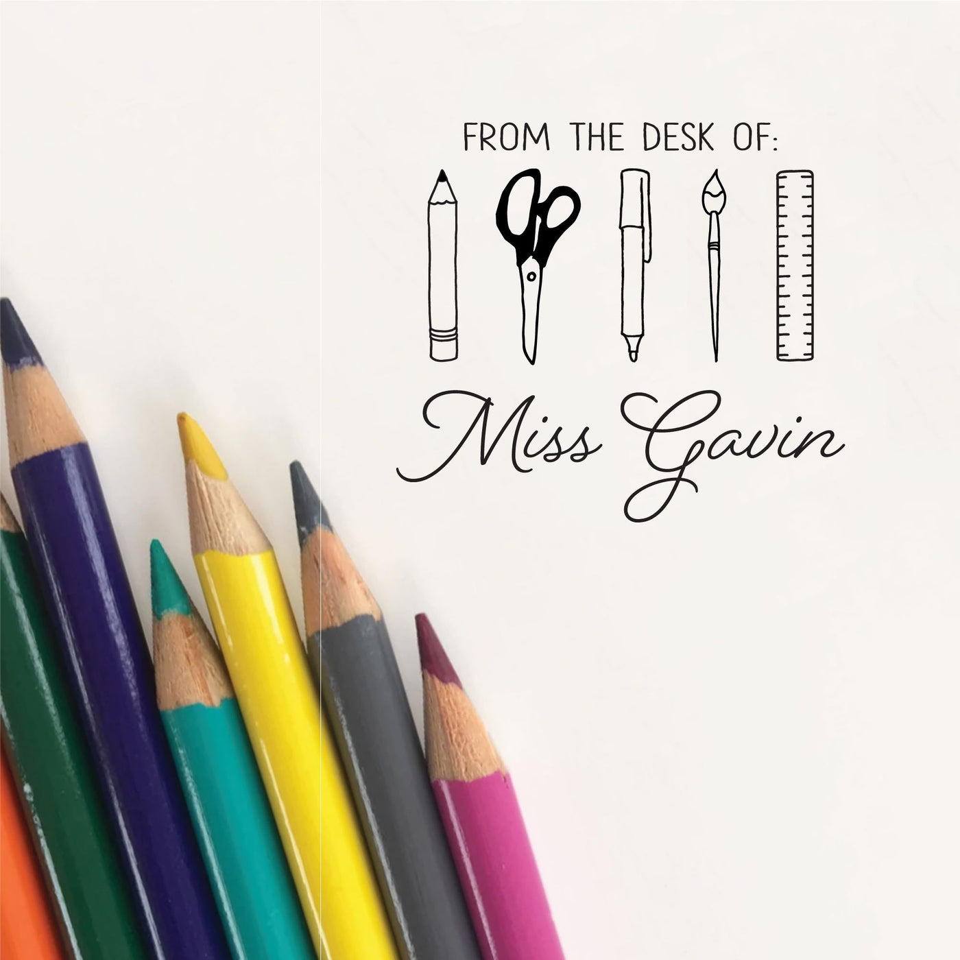 FROM THE DESK OF TEACHER STAMP WITH STATIONERY ILLUSTRATIONS | HEIRLOOM SEALS