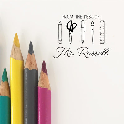 FROM THE DESK OF TEACHER STAMP WITH STATIONERY ILLUSTRATIONS | HEIRLOOM SEALS