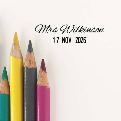 NAME AND DATE TEACHER STAMP SCRIPT FONT | HEIRLOOM SEALS