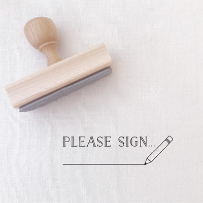 PLEASE SIGN PARENT SIGNATURE TEACHER STAMP WITH PENCIL ILLUSTRATION | HEIRLOOM SEALS