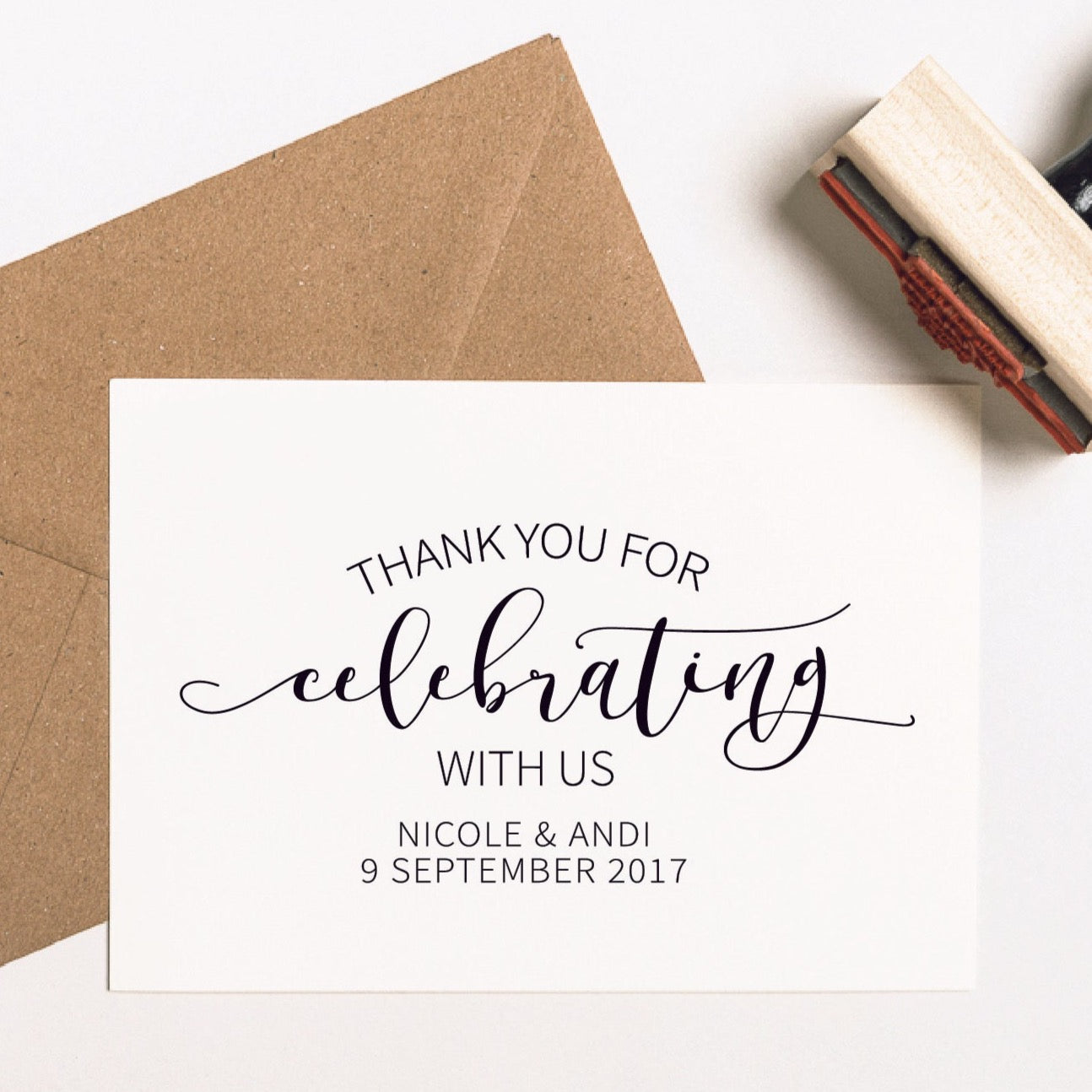 Thank You For Celebrating With Us Wedding Favour Rubber Stamp | Heirloom Seals 