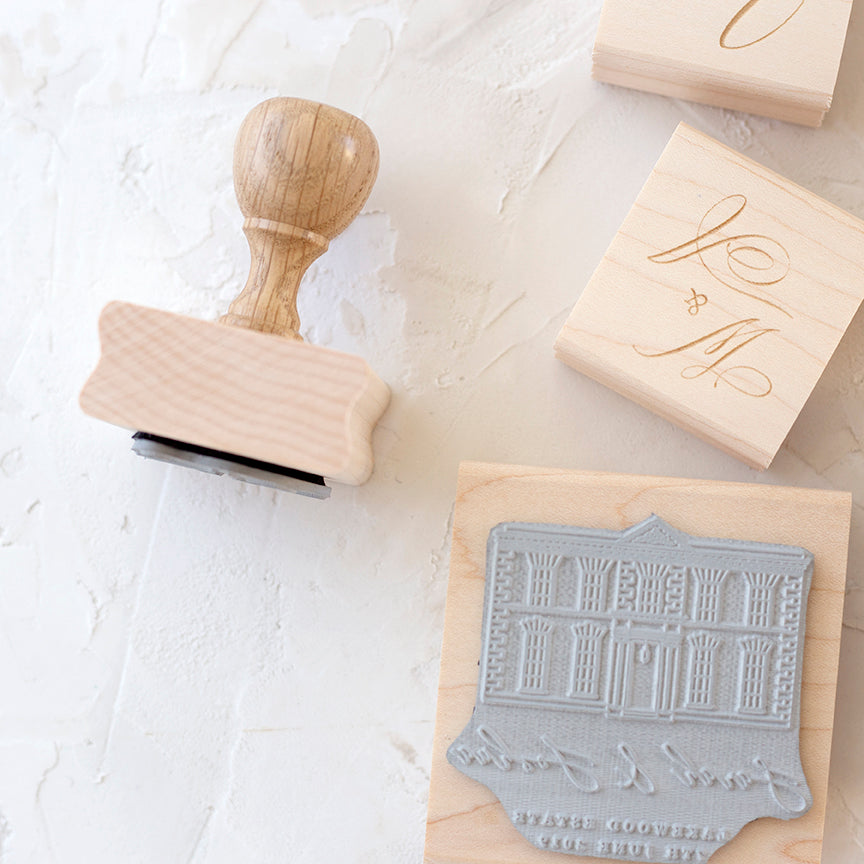 Wooden outlet rubber stamps