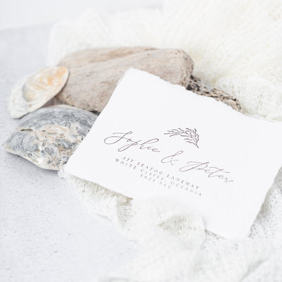 Adella Seaweed Calligraphy Coastal Address Rubber Stamp | Coastal Beach Wedding | Heirloom Seals