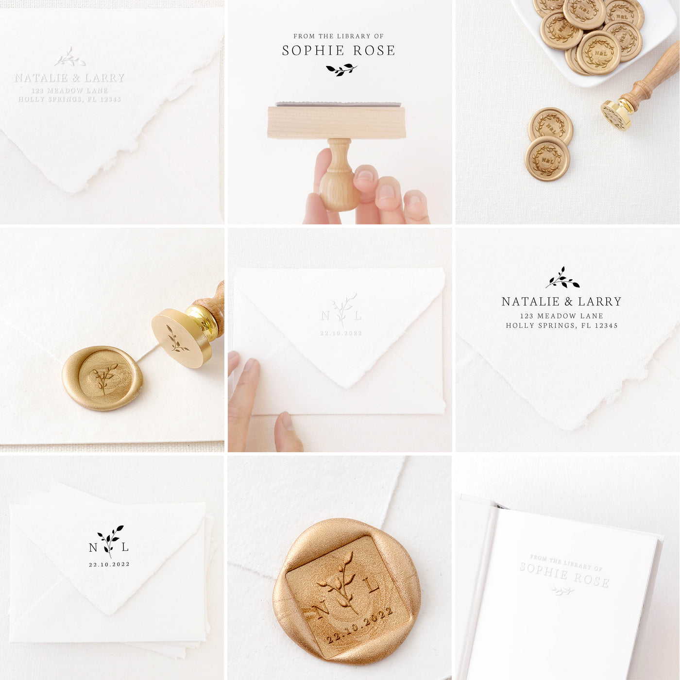 BOTANICAL MONOGRAM SAVE THE DATE SQUARE WAX SEAL STAMP - ANNABELLE