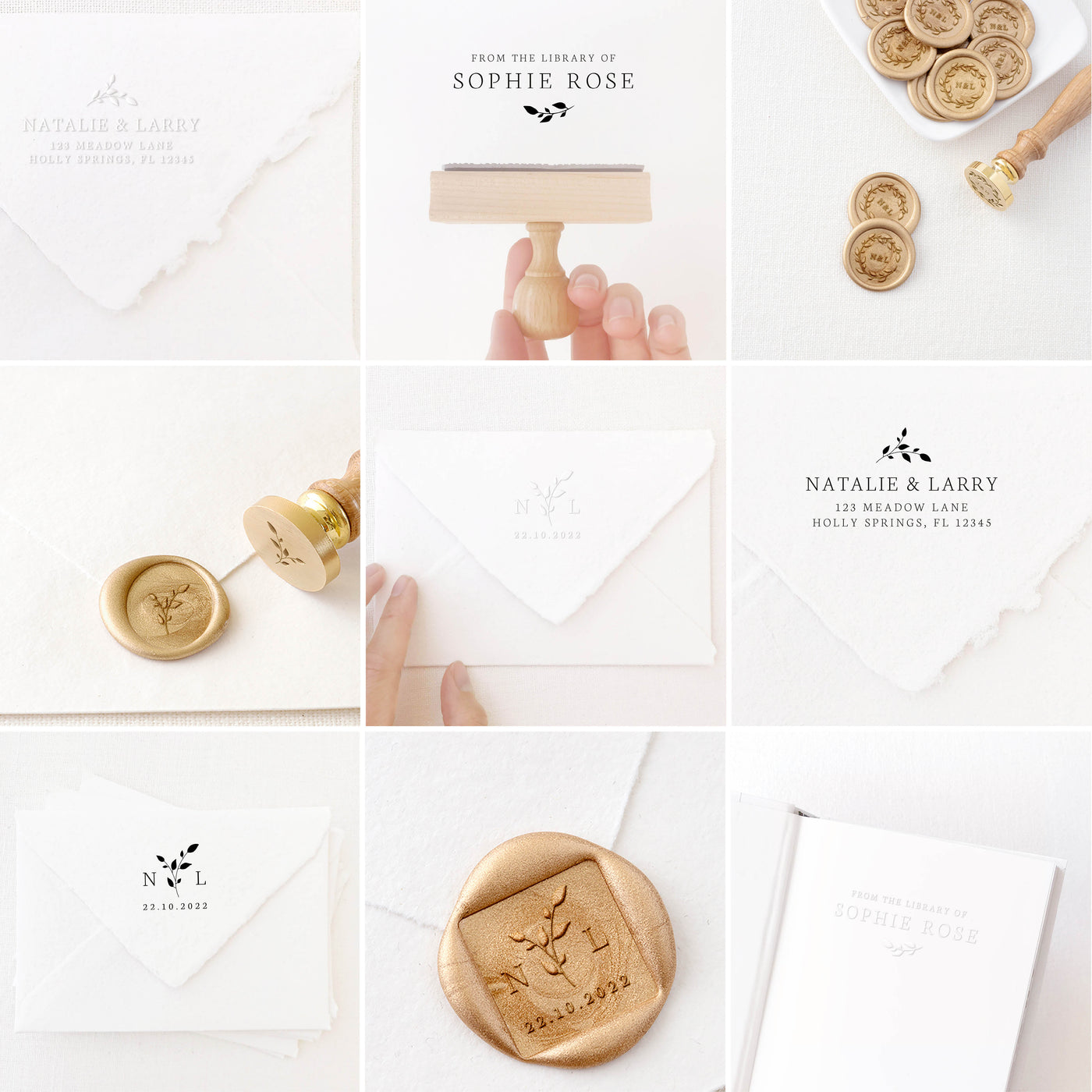 Annabelle Classic Botanical Collection | Custom Rubber Stamp, Wax Seal Stickers & Embosser for Custom Fine Art Luxe Wedding Stationery Invitations, Brand Packaging Embellishment & Family House Warming Gifts | Heirloom Seals