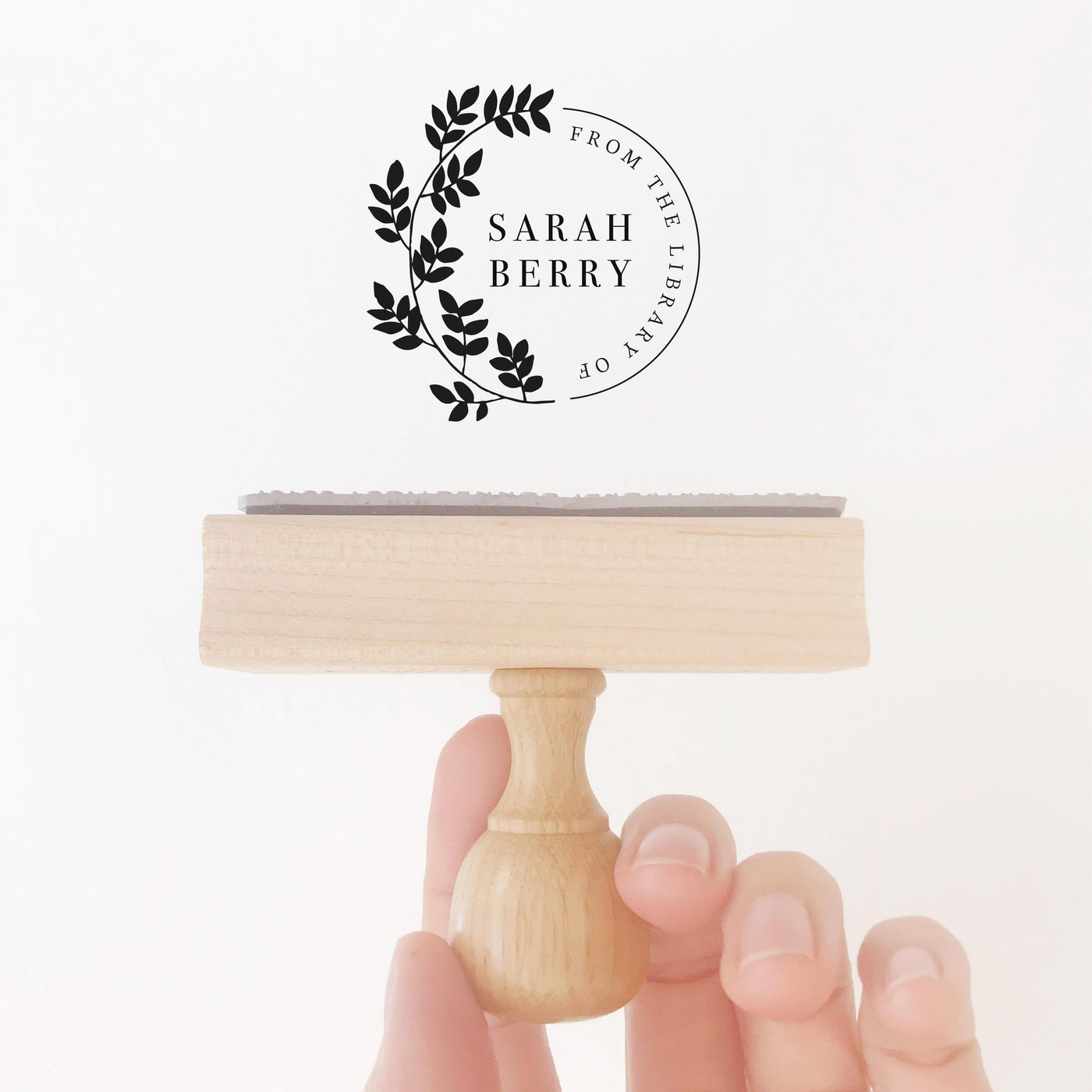 Beatrice Classic Rustic Botanical Library Book Stamp | Custom Ex Libre Rubber Stamp with Wooden Handle for Wedding Couple & Family House Warming Gift, Luxe Packaging Embellishment | Heirloom Seals