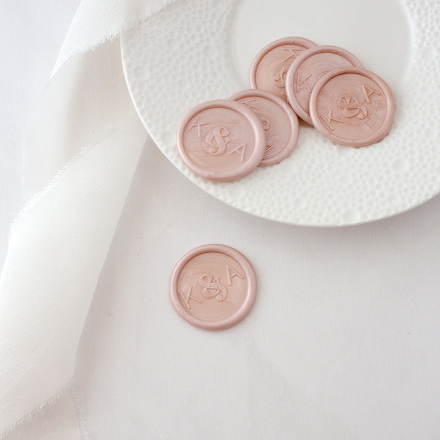 Harper Classic Monogram Blush Pink Self-Adhesive Wax seal Stickers for Fine Art Wedding Stationery Invitations and Custom Luxe Brand Packaging | Heirloom Seals