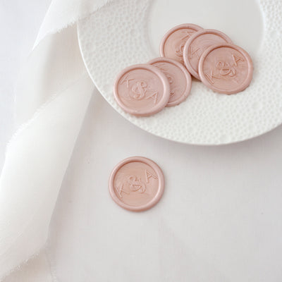 Harper Classic Monogram Blush Pink Self-Adhesive Wax seal Stickers for Fine Art Wedding Stationery Invitations and Custom Luxe Brand Packaging | Heirloom Seals