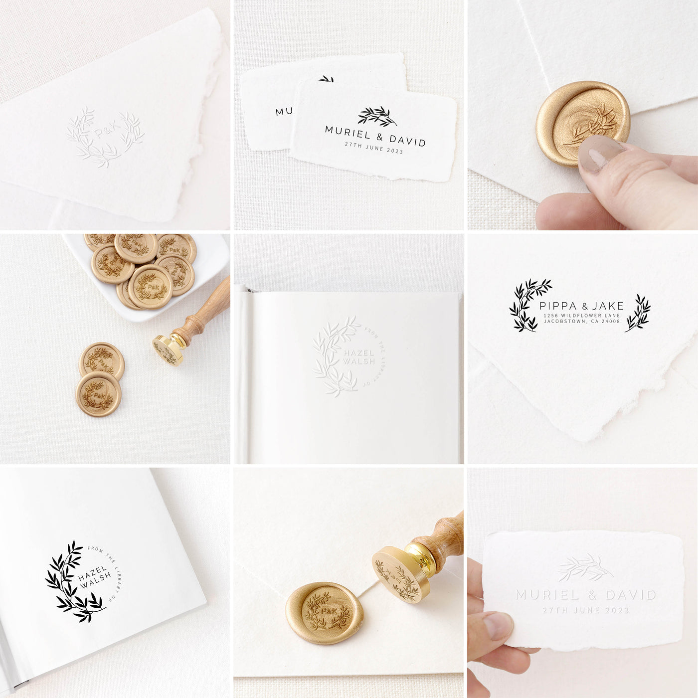 Valerie Classic Botanical Collection | Classic Rubber Stamp Wax Seal Stickers Embosser Brand Packaging Wedding Invitations | Heirloom Seals
