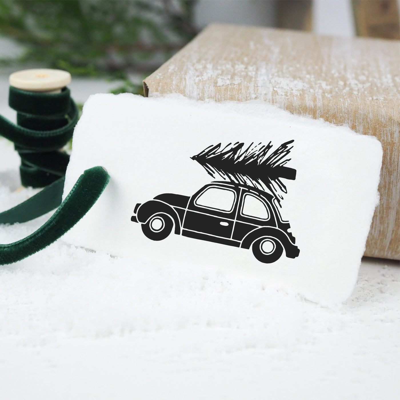 CAR WITH CHRISTMAS RUBBER STAMP | 'BELIEVE' CHRISTMAS COLLECTION | HEIRLOOM SEALS