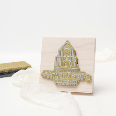 Wedding Church Rubber Stamp With Gold Delicata Inkpad Wedding Invitation Tag For Fine Art Wedding Invitations | Worth The Wait Wedding Collection | Heirloom Seals