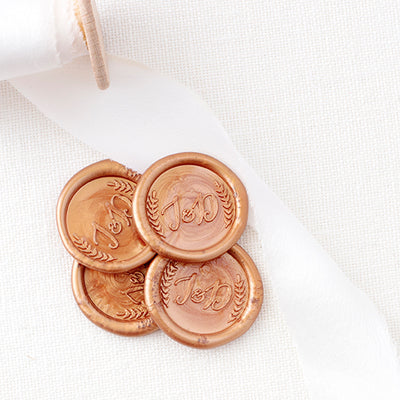 Hayley Rustic Botanical Monogram Self-Adhesive Wax seal Stickers for Fine Art Wedding Stationery Invitations and Custom Luxe Brand Packaging | Heirloom Seals