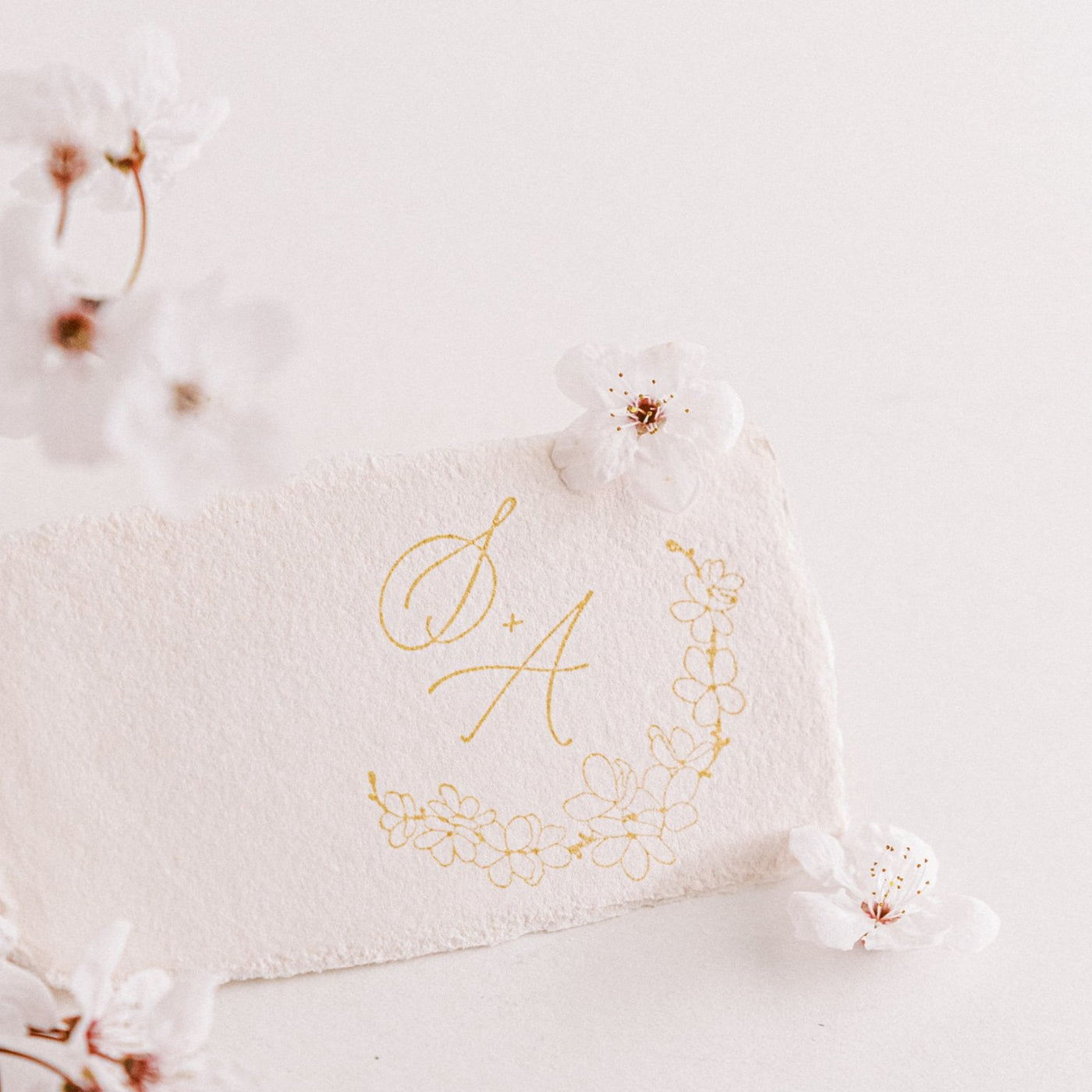 Emika Cherry Blossom Monogram Rubber Stamp for Fine Art Wedding Invitations | 'Sakura' Cherry Blossom Embellishments for Blush Pink Spring Wedding | Heirloom Seals