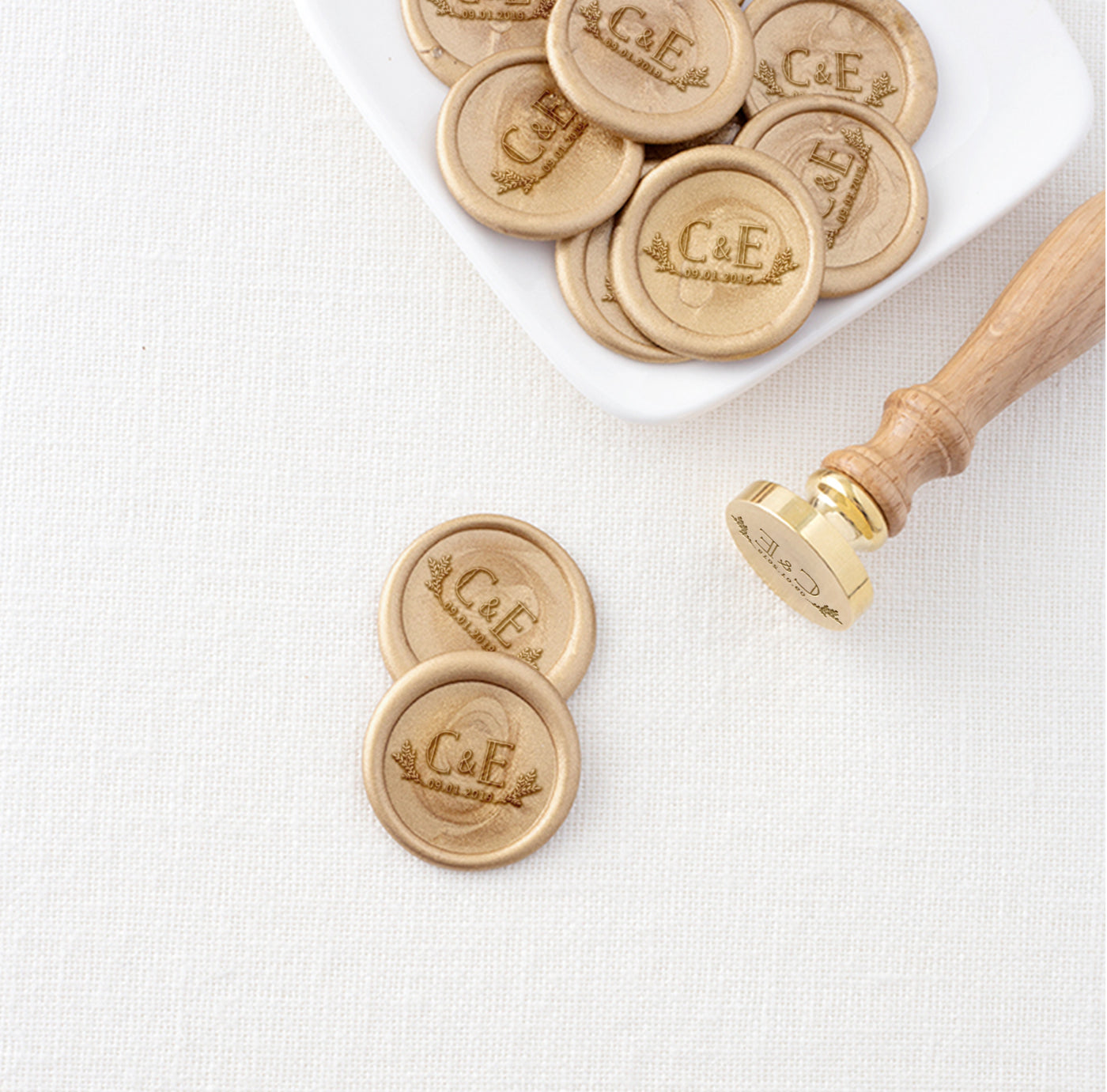 SAVE THE DATE WREATH MONOGRAM SELF-ADHESIVE WAX SEALS - EVERLY