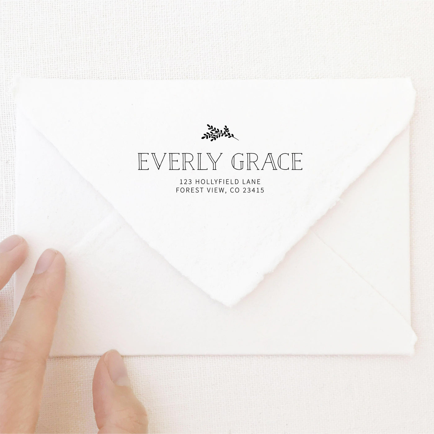 Everly Classic Botanical Return Address Rubber Stamp | Brand Packaging Fine Art Handmade Deckled Edge Paper Wedding Stationery Invitations Envelopes | Heirloom Seals