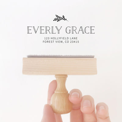 Everly Classic Botanical Return Address | Custom Rubber Stamp Wood for Luxe Packaging & Fine Art Wedding Invitation Stationery | Heirloom Seals