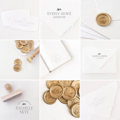 Everly Elegant Classic Botanical Collection | Custom Rubber Stamp, Wax Seal Stickers & Embosser for Custom Luxe Embellishment Packaging & Fine Art Wedding Stationery Invitations | Heirloom Seals