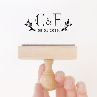 BOTANICAL SAVE THE DATE MONOGRAM RUBBER STAMP - EVERLY