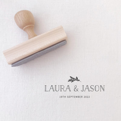 Everly Classic Engraved Botanical Save The Date Rubber | Custom Rubber Stamp Wood for Luxe Packaging & Fine Art Wedding Invitation Stationery | Heirloom Seals