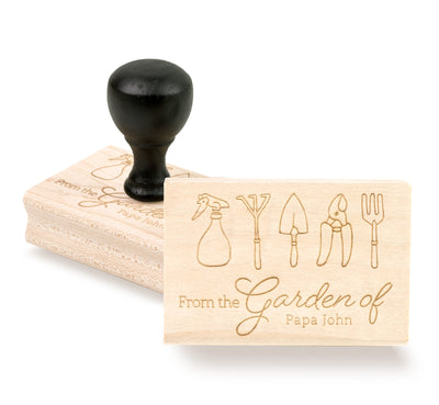 Wooden gardening stamps with and without handles