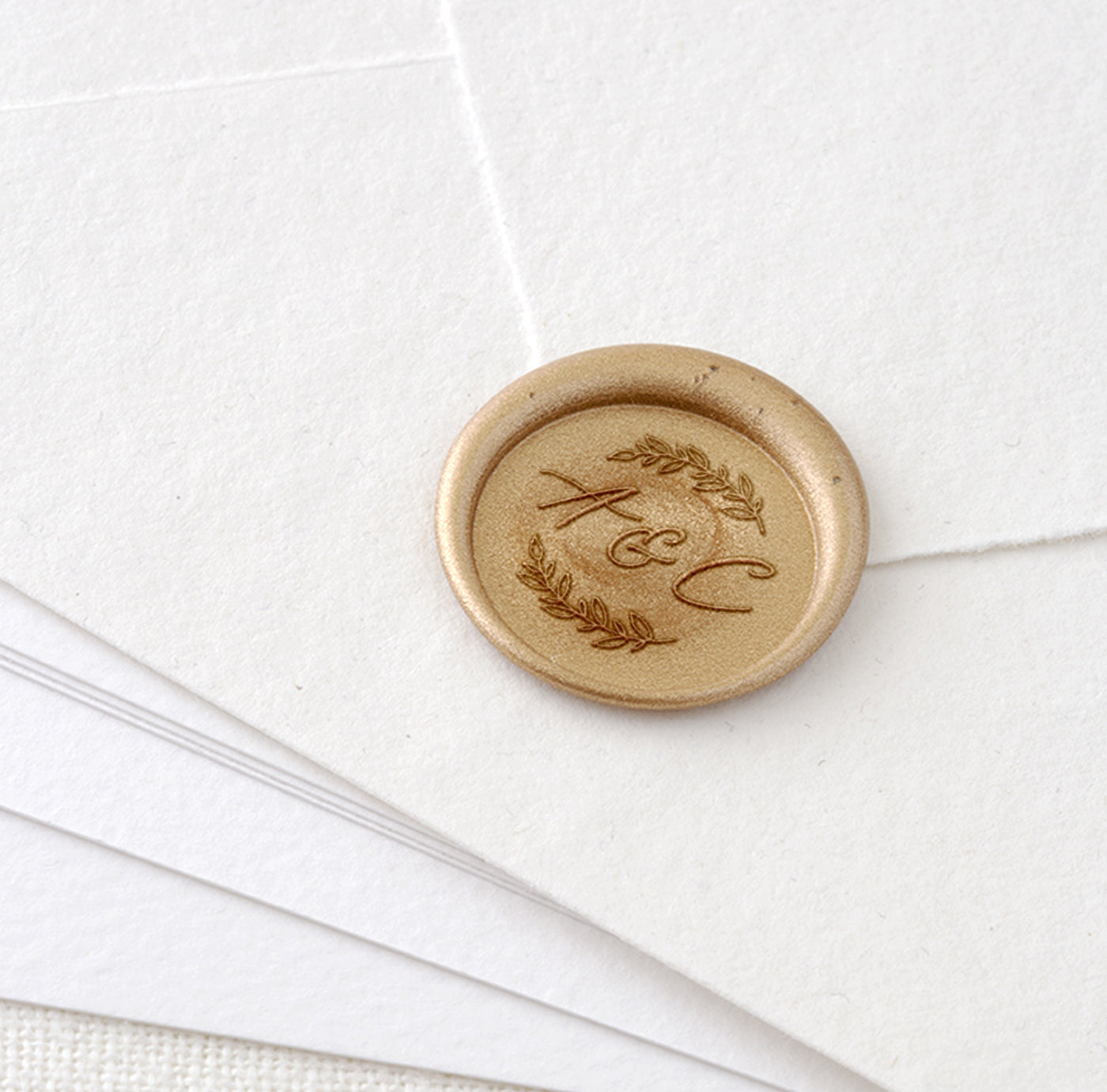 Genevieve Botanical Calligraphy Script Monogram Gold Wax Seals | Custom Wax Stamp for Fine Art Wedding Stationery Envelope Invitations & Brand Packaging Embellishments for Gifts | Heirloom Seals