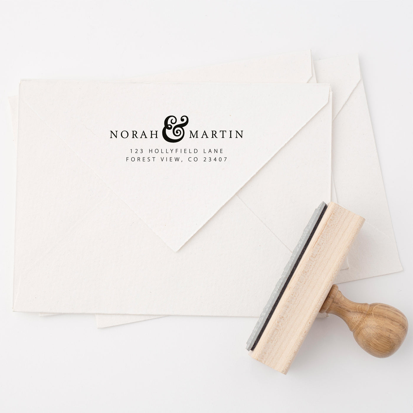Georgina Classic Return Address | Personalised Rubber Stamp with Wooden Handle for Fine Art Wedding Stationery Invitation Envelope| Heirloom Seals