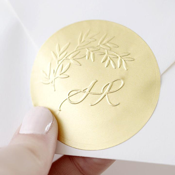  100 x Save the Date Labels Real Gold Foil Embossed