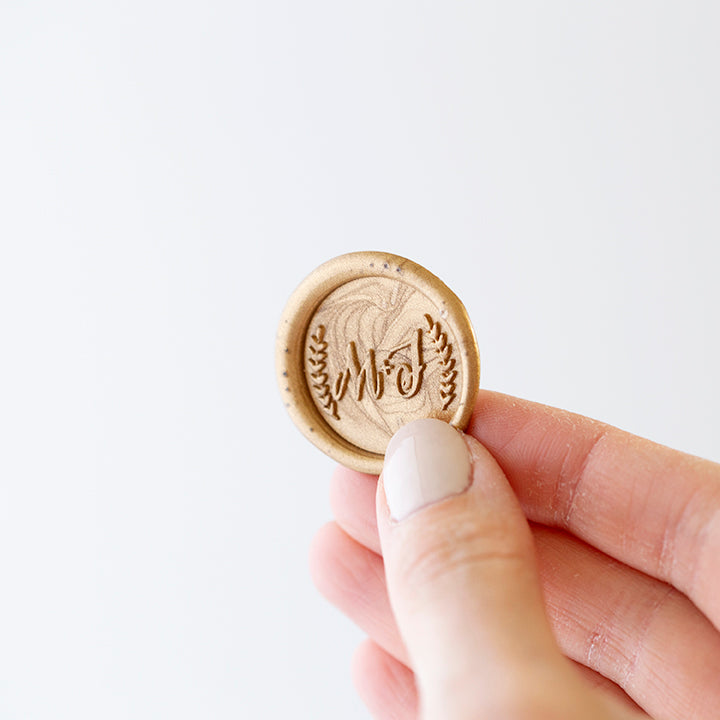 Hayley Rustic Botanical Monogram Self-Adhesive Wax seal Stickers for Fine Art Wedding Stationery Invitations and Custom Luxe Brand Packaging | Heirloom Seals