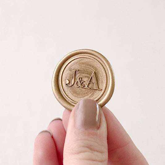 Eloise Classic Monogram Gold Self-Adhesive Wax seal Stickers for Fine Art Wedding Stationery Invitations and Custom Luxe Brand Packaging | Heirloom Seals