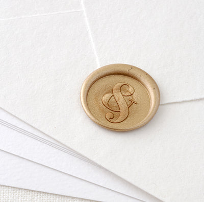 Harper Ampersand Embellishment Gold Self-Adhesive Wax Seals For Fine Art Wedding Invitations | Heirloom Seals